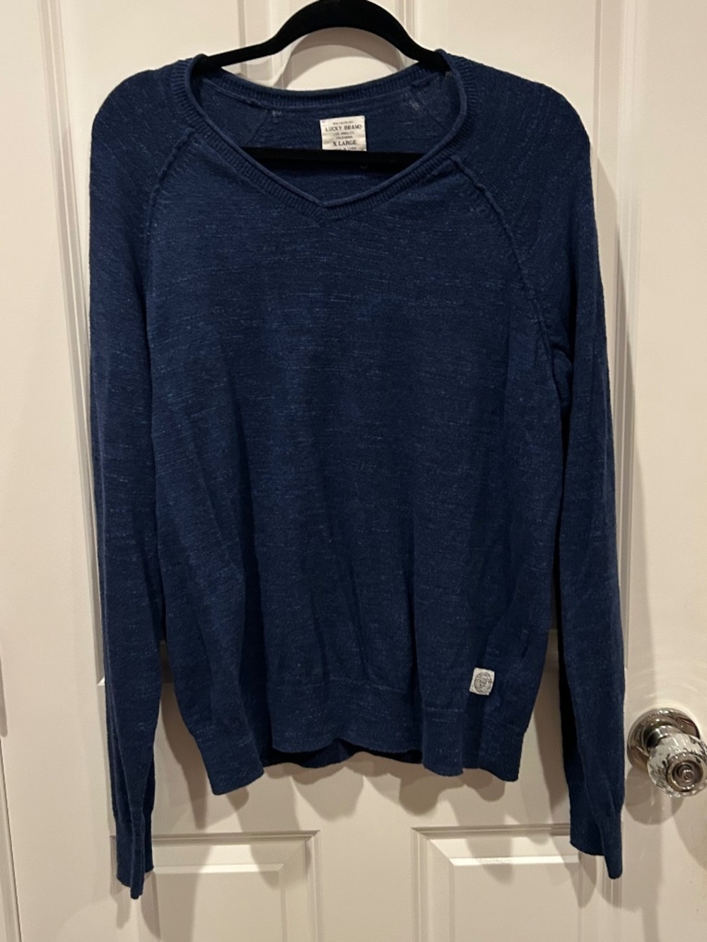Lucky Brand Mens XL Navy Blue V Neck Cotton Knit Sweater
